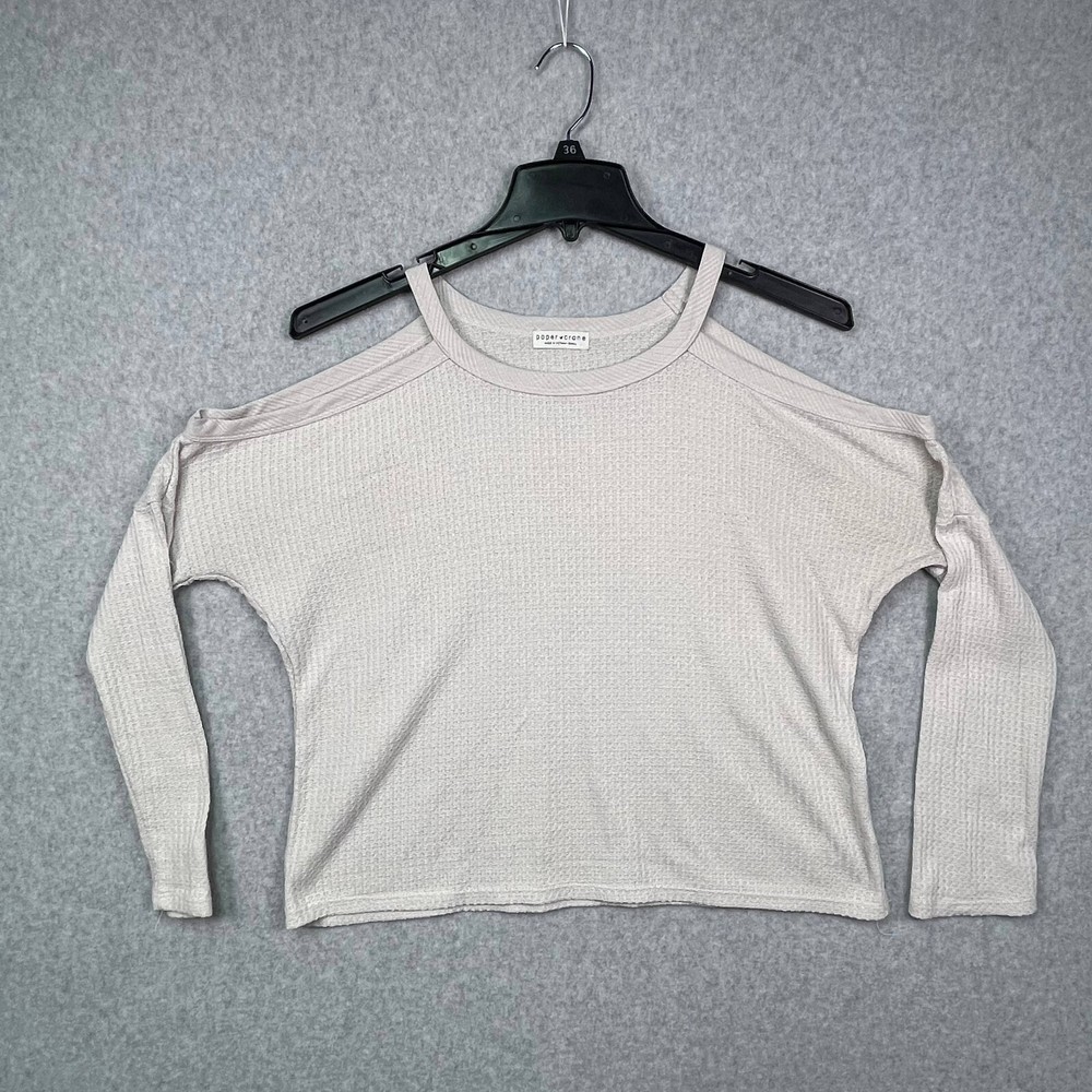 Paper Crane Top Womens Small Beige Shoulder Cut Out Long Sleeve Boho Chic Trendy