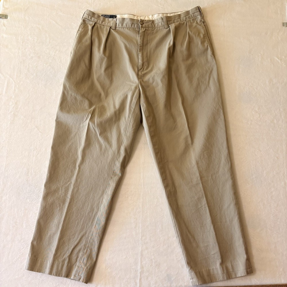 Polo Ralph Lauren Andrew Pants 40x30 Pleated Chino Classic Fit Khaki