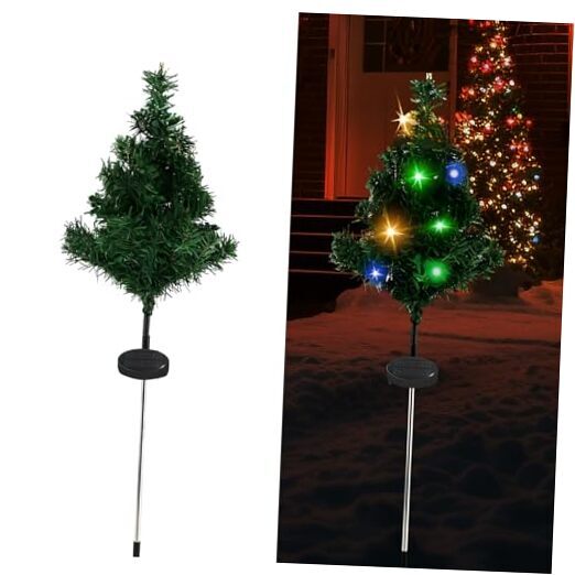 Solar Garden Stake Lights, 2pcs Outdoor LED Christmas Tree Lights Decoration,