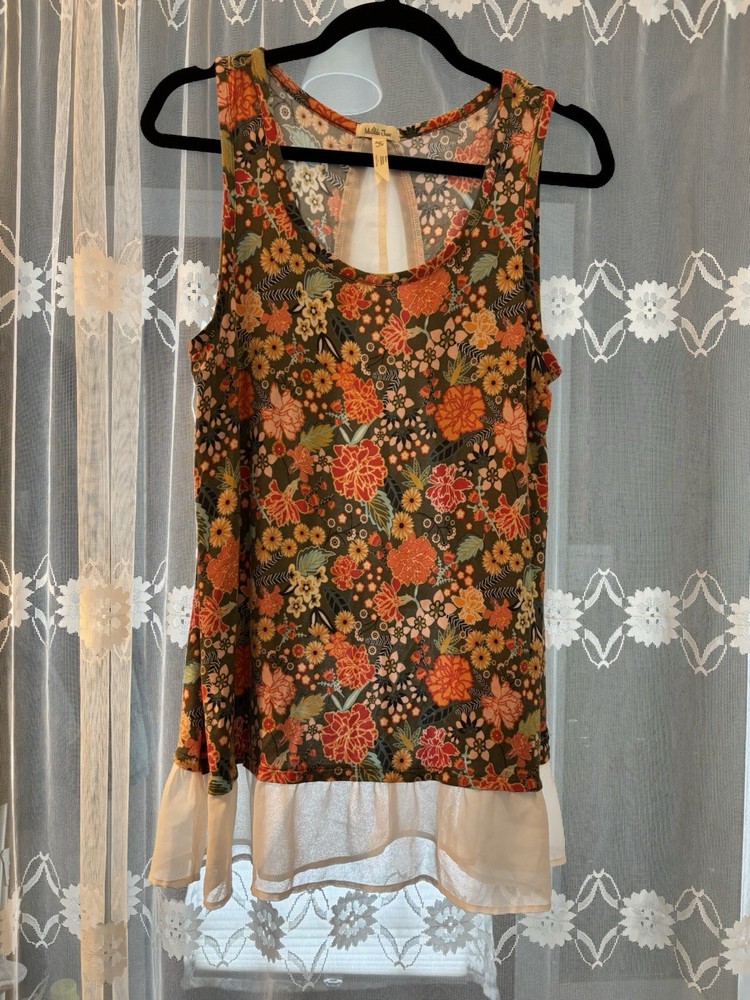 Matilda Jane Flowy Tank Medium Summer Comfort Floral Sheer Ruffle Tier-Back Boho