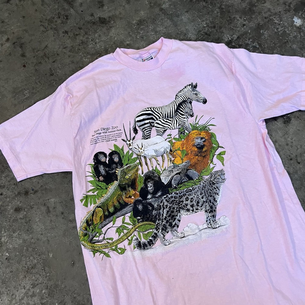 Vintage San Diego zoo T-shirt XXL nature animals 80s 90s single stitch pink