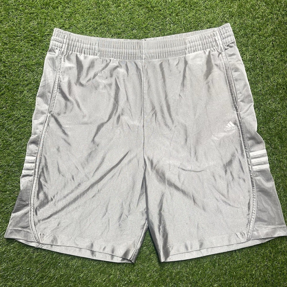 Vintage Adidas Shorts Mens L Silver Shiny Dazzle Basketball Silky Baggy Y2K