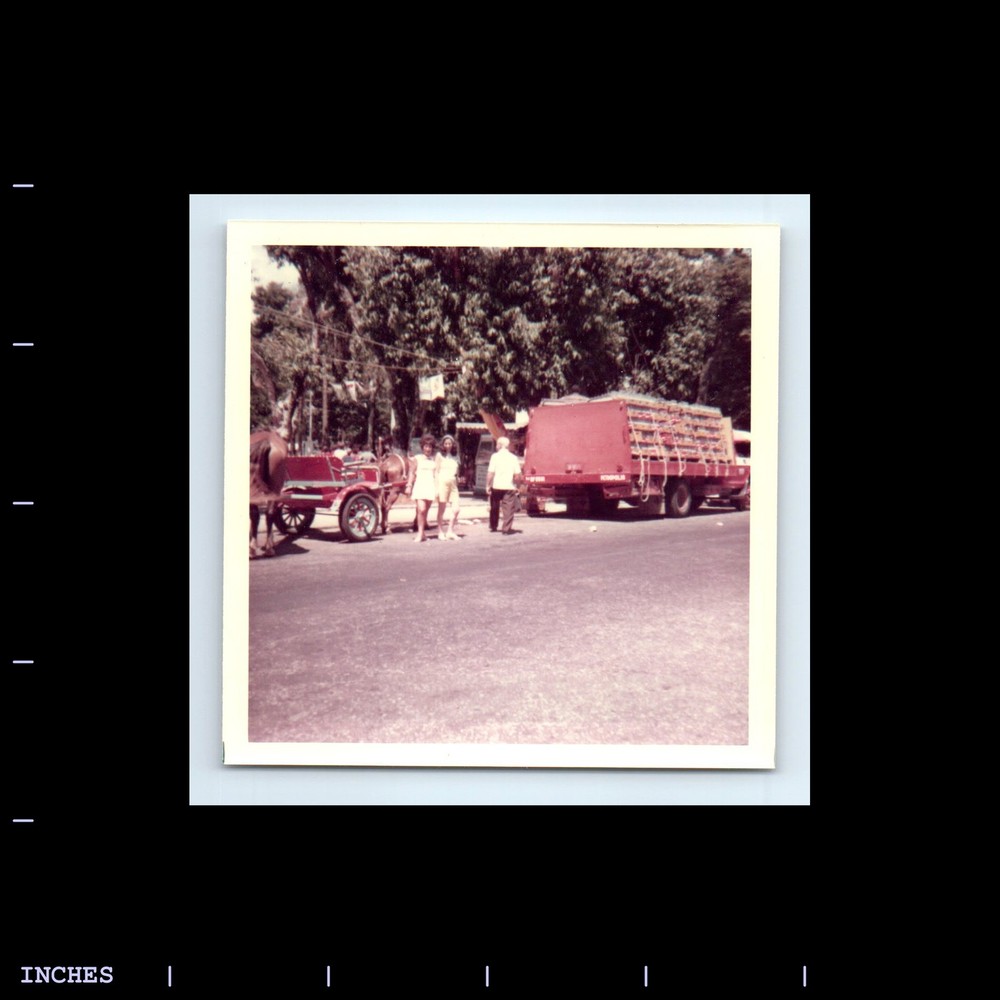 Square Color Photo STREET SCENE MAN WOMEN BY TRUCK HORSE DRAWN CART