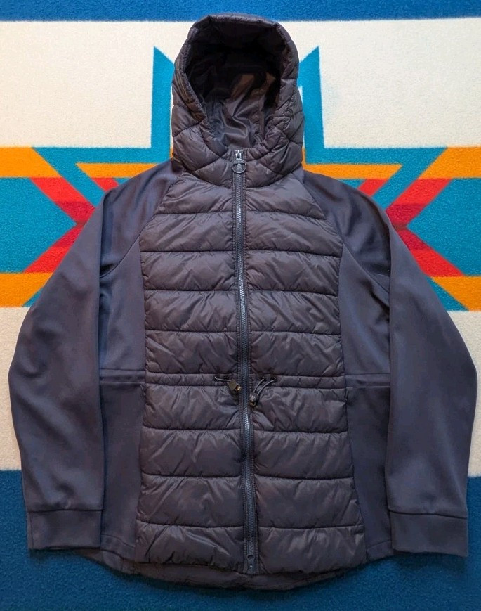 Barbour Womens XL 14 Blue Hooded Hybrid Puffer Jacket Full Zip Insulated