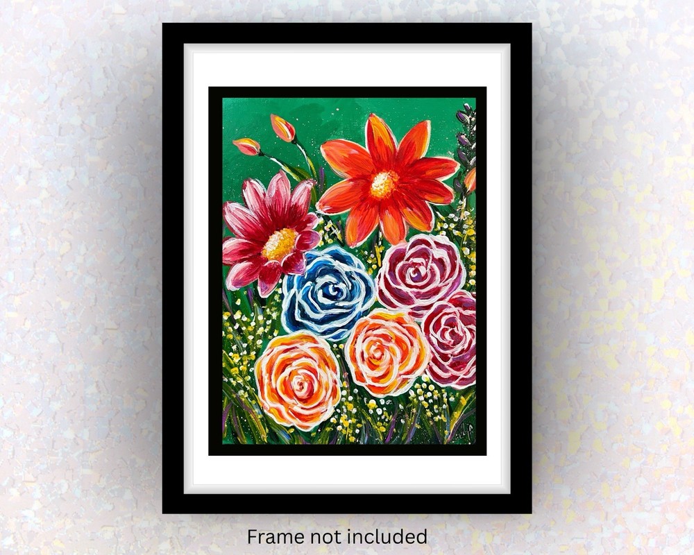 Bright Abstract Flowers  Impressionist Art Original Acrylic 8x10” Canvas Panel