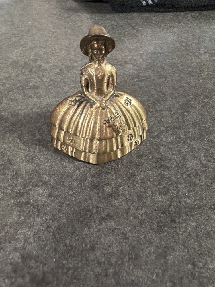 Vintage Brass Figural Lady Bell 1950s Made in England Victorian CrinolineVintage