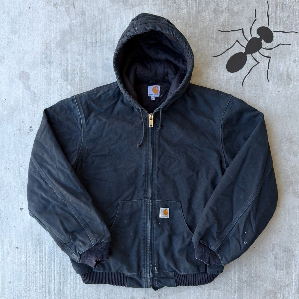 Vintage Y2K Carhartt J140 black hooded work wear jacket