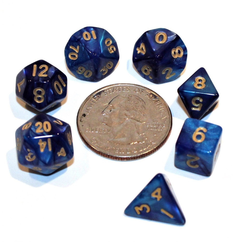 New 7 Piece 10mm Miniature Gemini Polyhedral Dice Set – Dark Blue & Light Blue