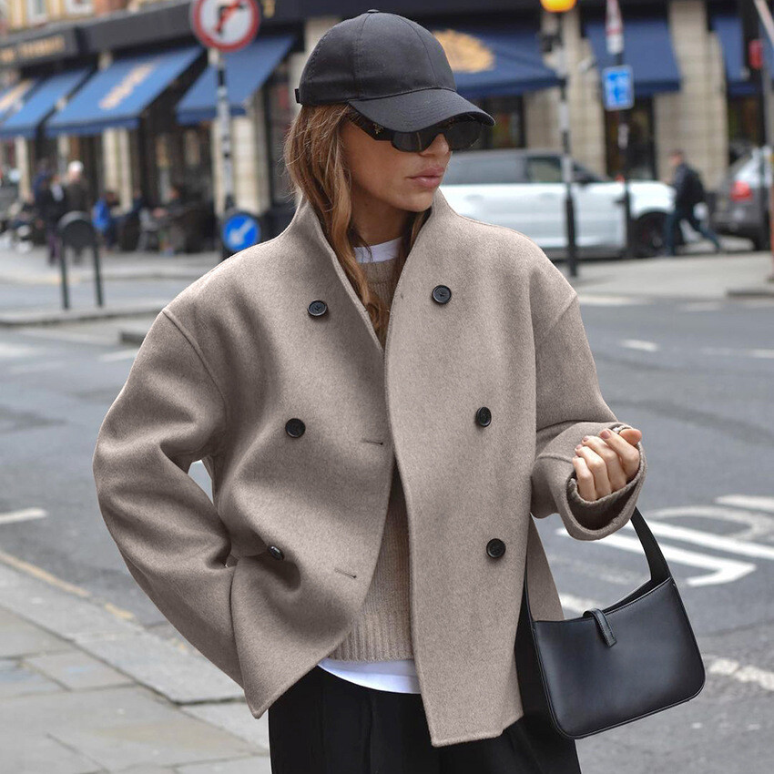 Stylish Women's Double Breasted Wool Coat for Autumn Winter