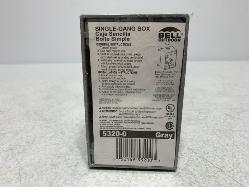 Bell Outdoor 5320-0 Weatherproof Box 1-Gang 3 Outlets
