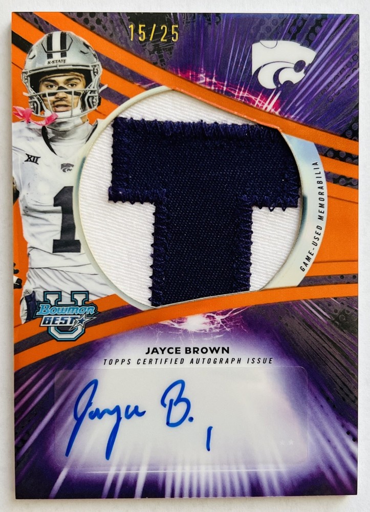 2025 Bowman U Best #JRA-JB JAYCE BROWN Game Used Jumbo Relic Auto Orange /25🔥🔥