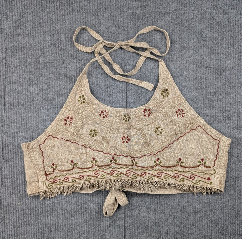 Embroidered Halter Top Womens One Size Adjustable Boho Festival Cottage Hippie