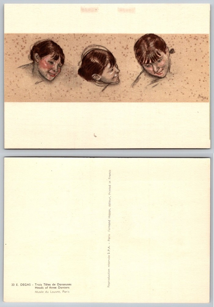 Vintage Degas Trois Têtes de Danseuses Postcard Louvre Museum Paris Art