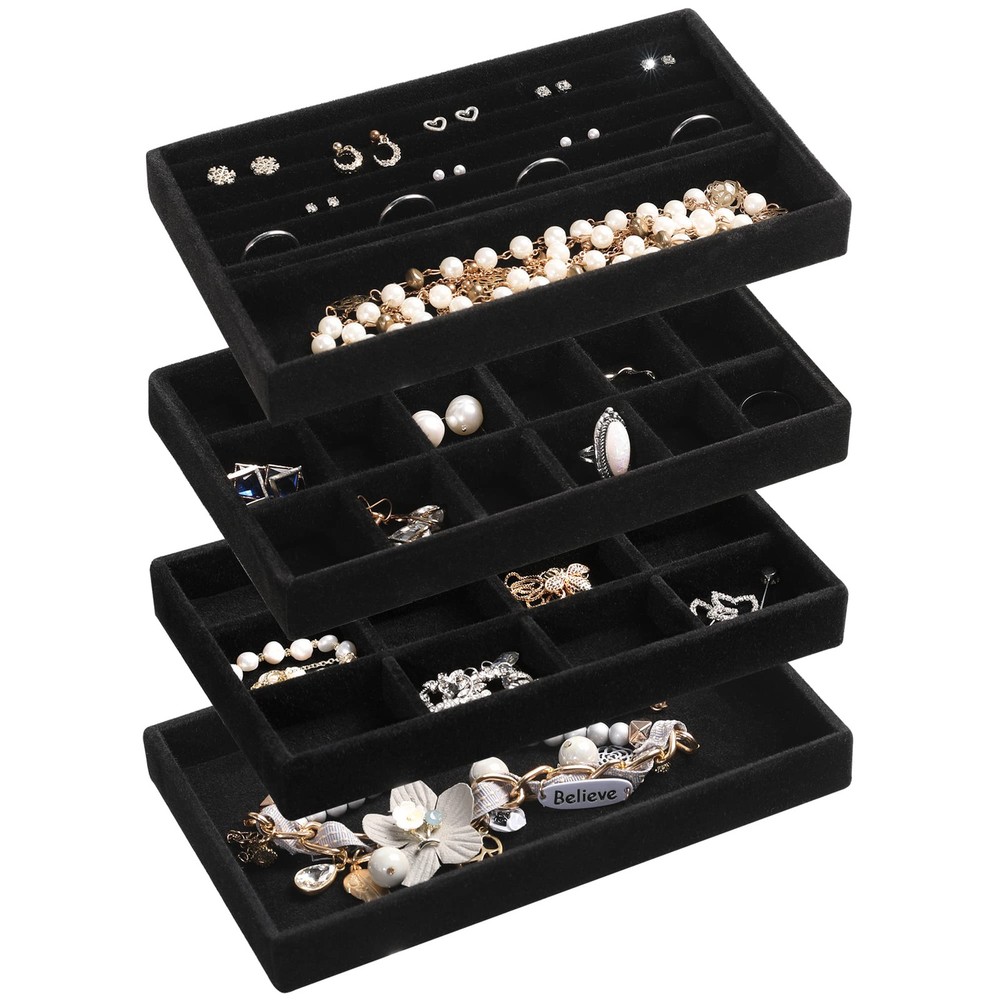 Jewelry Organizer Tray,Stackable Velvet Jewelry Trays,Drawer Inserts Earring ...
