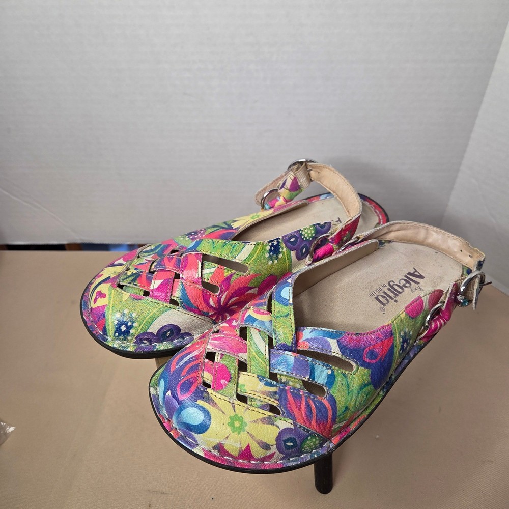 Alegria Freesia Happy Days Floral Leather Adjustable Mary Jane Clogs Comfort