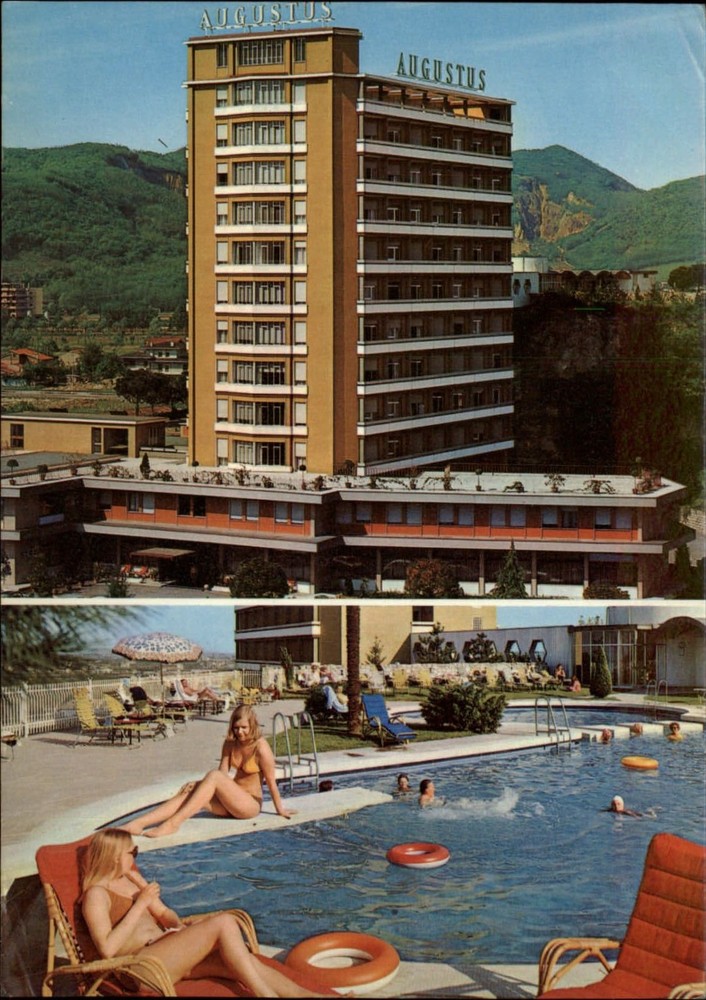 Italy Padova Hotel Terme Augustus swimming pool two views ~ postcard sku453