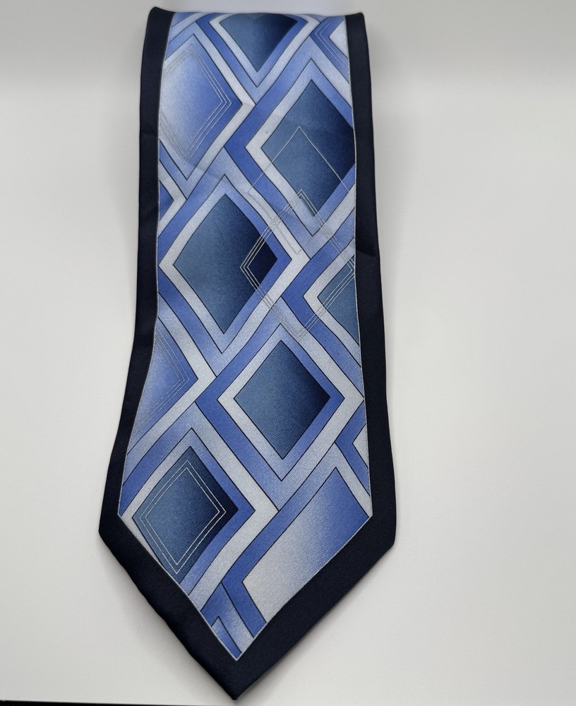 Stacy Adams Blue & Silver Geometric Handmade Silk Tie 4”x59”