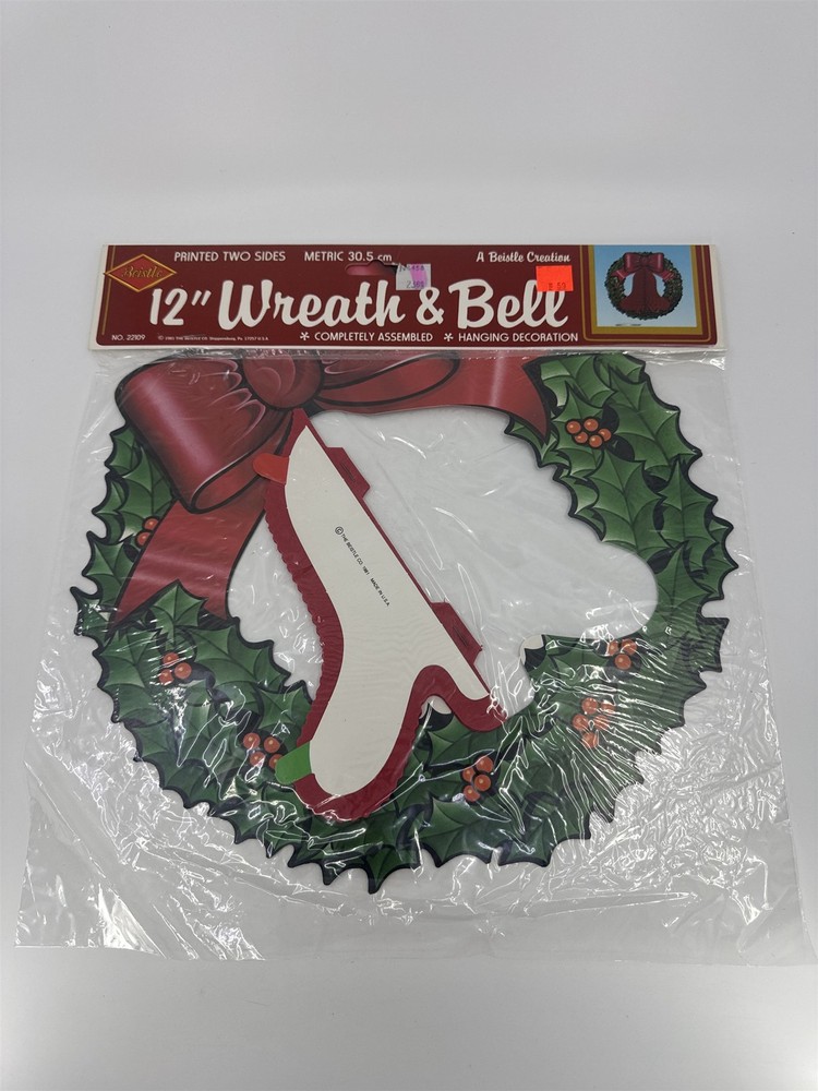 Vintage Beistle 12 Inch Christmas/Holiday Wreath W/ Honeycomb Bell Centerpiece