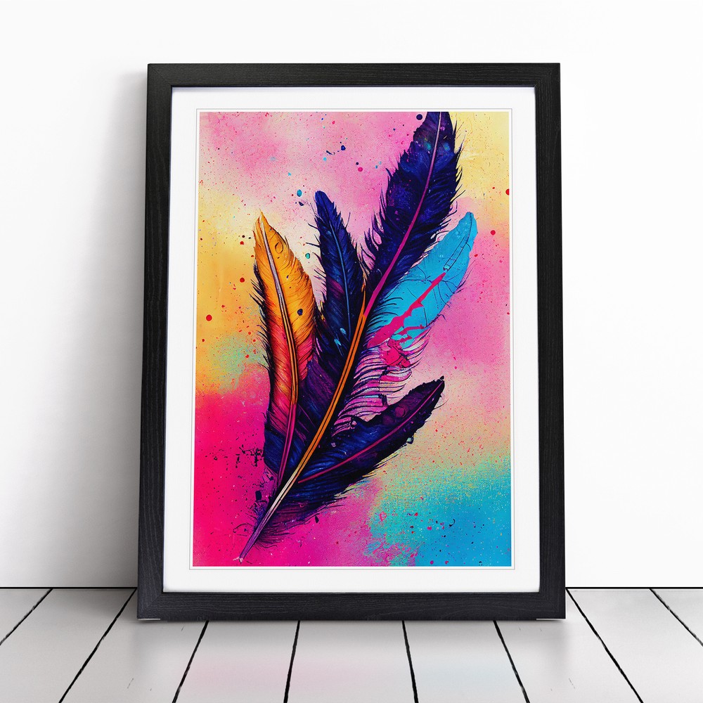 Paint Drip Feathers No.4 Wall Art Print Framed Canvas Picture Poster Decor