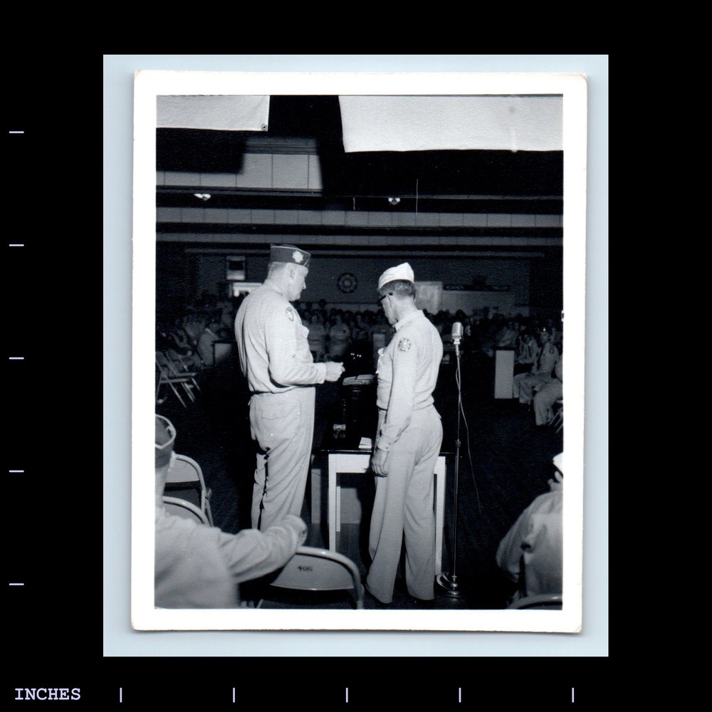 Old Vintage Photo ARMY MEN SOLDIERS STANDING AT PODIUM