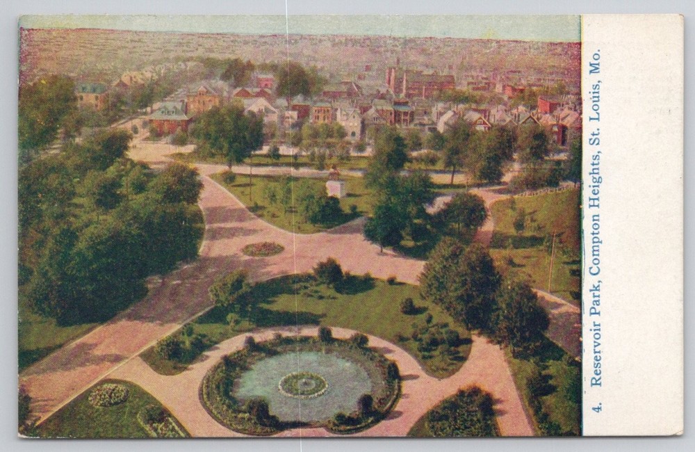 1909 St. Louis MO Reservoir Park Compton Heights Vintage Postcard Posted