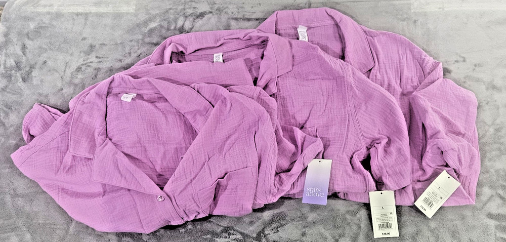 Stars Above Mauve  Short Sleeve Notch Collar Pajama Top Women's Size L  3 Pack