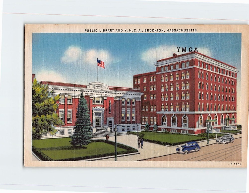 Postcard Public Library & YMCA Brockton Massachusetts USA