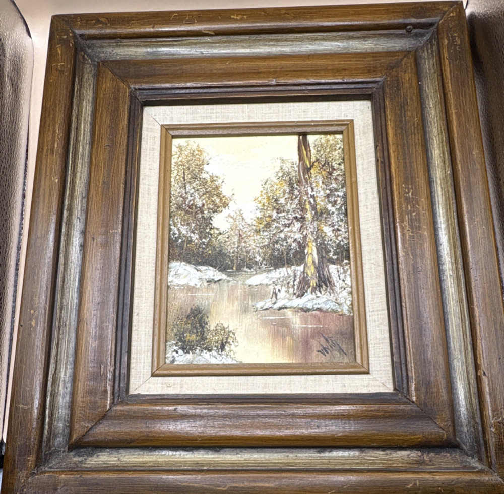 Framed Oil Painting River Landscape Signed Original on Canvas with Wood Frame