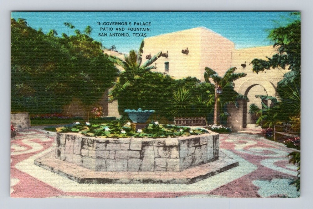 San Antonio TX- Texas, Governor's Palace Patio And Fountain, Vintage Postcard