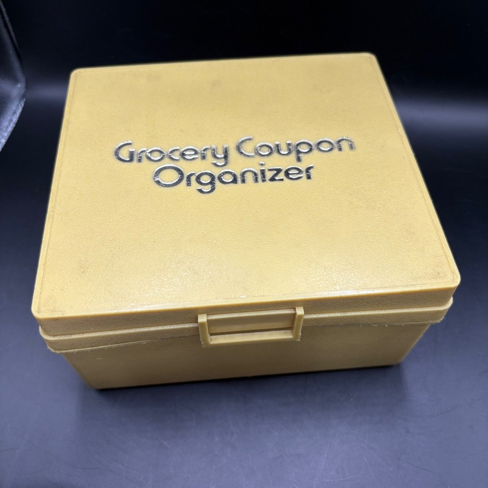Vintage Yellow Grocery Coupon Organizer Storage Box Holder