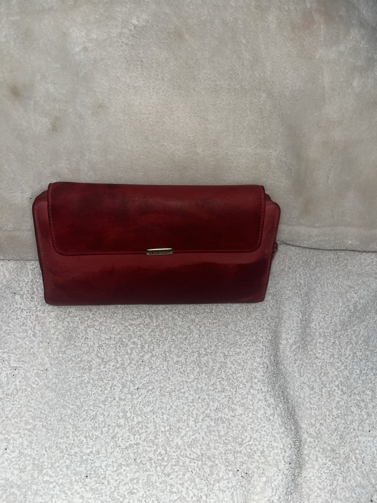 BUXTON Burgandy Cowhide Leather Wallet Checkbook Multi Pocket