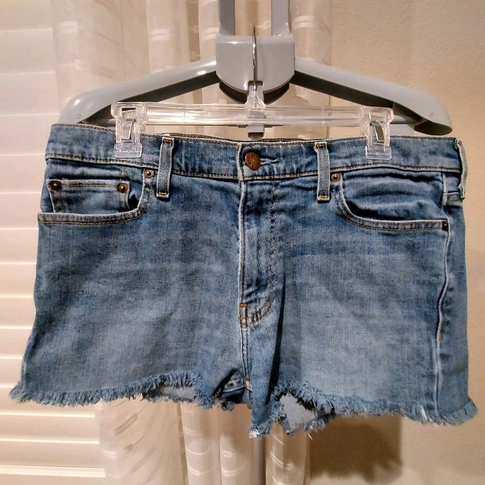Hollister Shorts Women's 34x34 Mid Rise Blue Denim Cut Offs Casual 90s