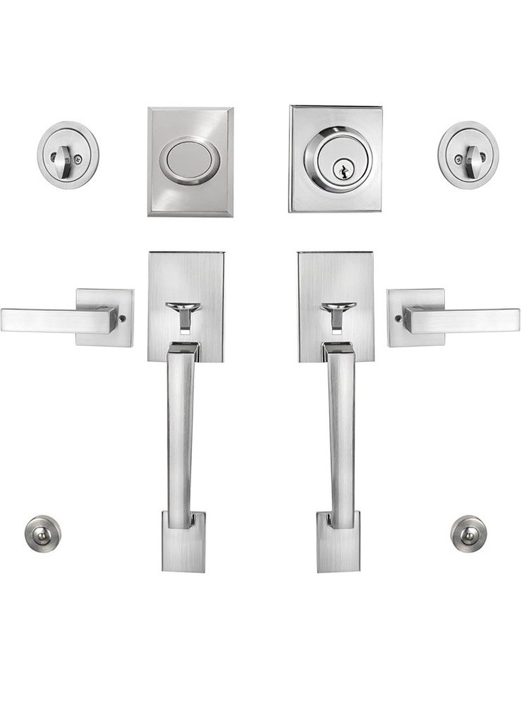 BLACK-Double Door Handle Set, Double Front Door Handle Sets with Dummy