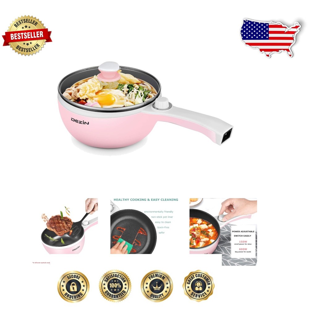 Upgraded Pink Electric Hot Pot - Compact Non-Stick Sauté Pan for Easy Cooking