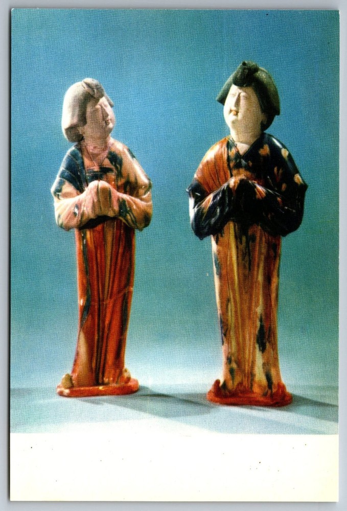 Vintage Tang Dynasty Three-Colour Glazed Female Figurines Postcard China