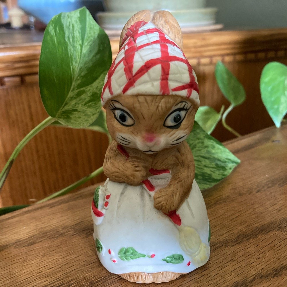 Vintage Jasco Critter Bell Bisque Porcelain Rabbit Christmas Holiday Bunny
