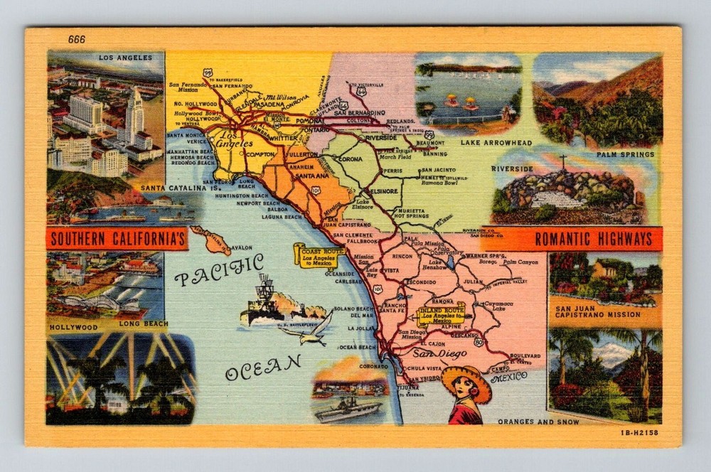 CA-California, Aerial Landmarks Map View, Vintage Postcard