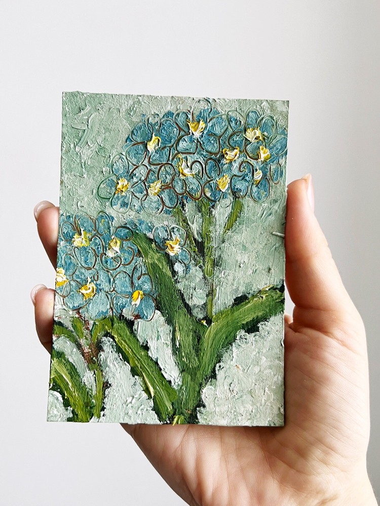 Forget-Me-Nots Blue Flowers Oil Painting Original Artwork One-of-a-Kind OOAK Floral Art