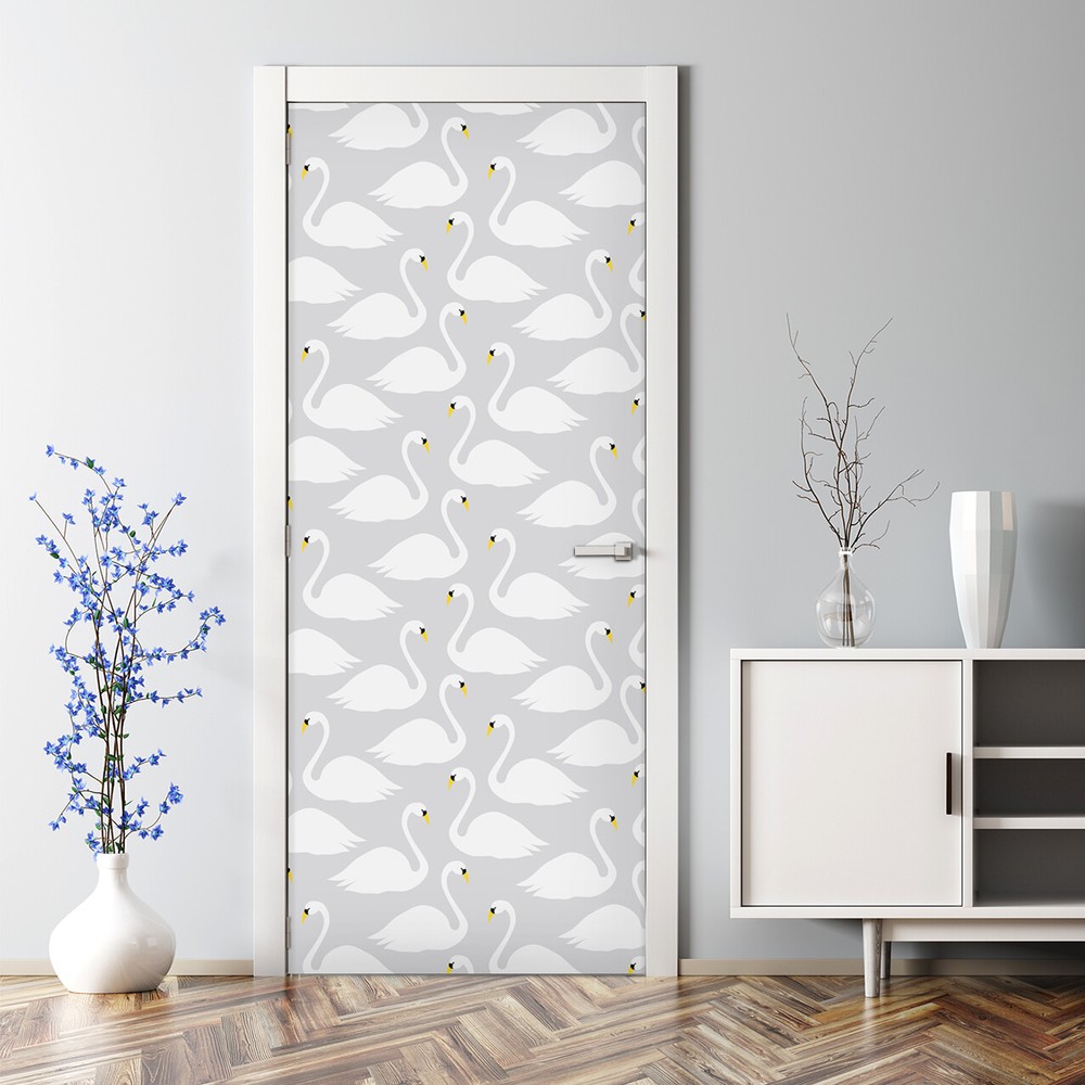 Swans bubble-free reusable self-adhesive white door decal peel and stick