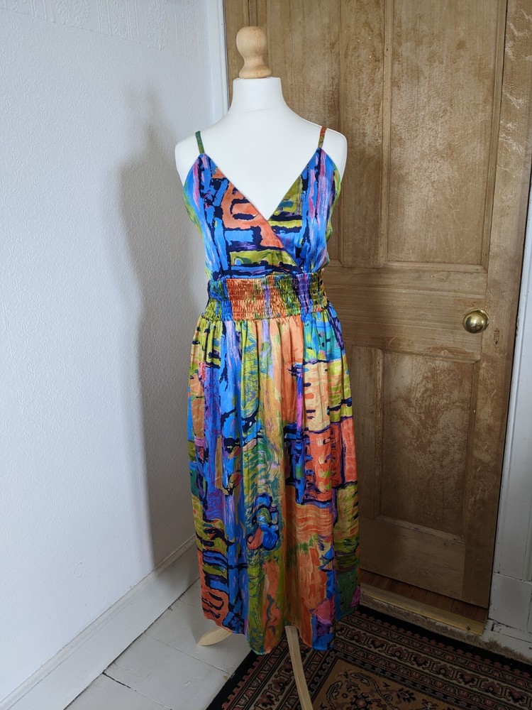 Abstract Art Print Satin-Feel Dress with Elegant Design and Soft Texture for a Stylish Look-image