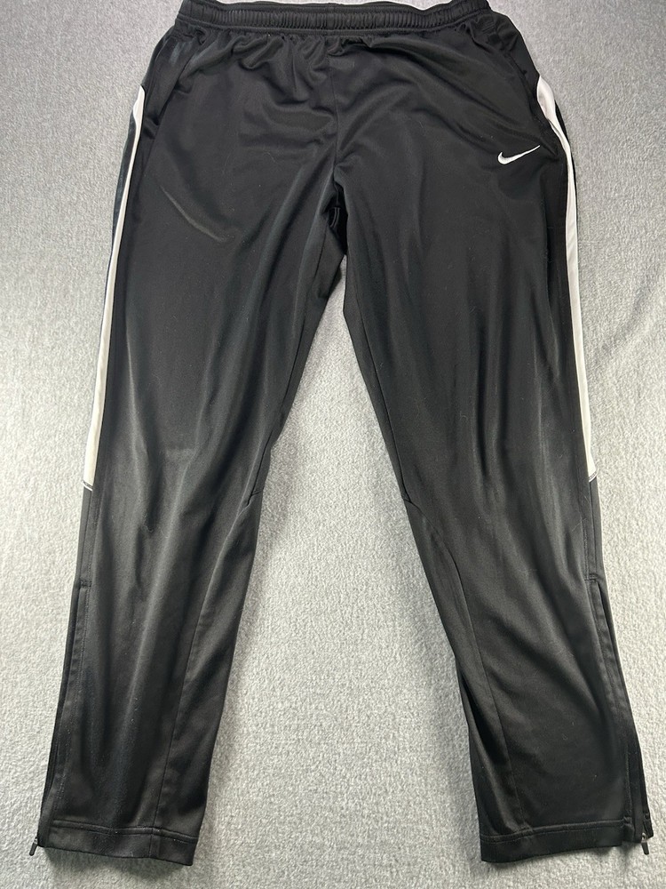 Nike Black Track Pants Mens L Zip Ankle Side Stripes Swoosh Athletic Joggers Y2K