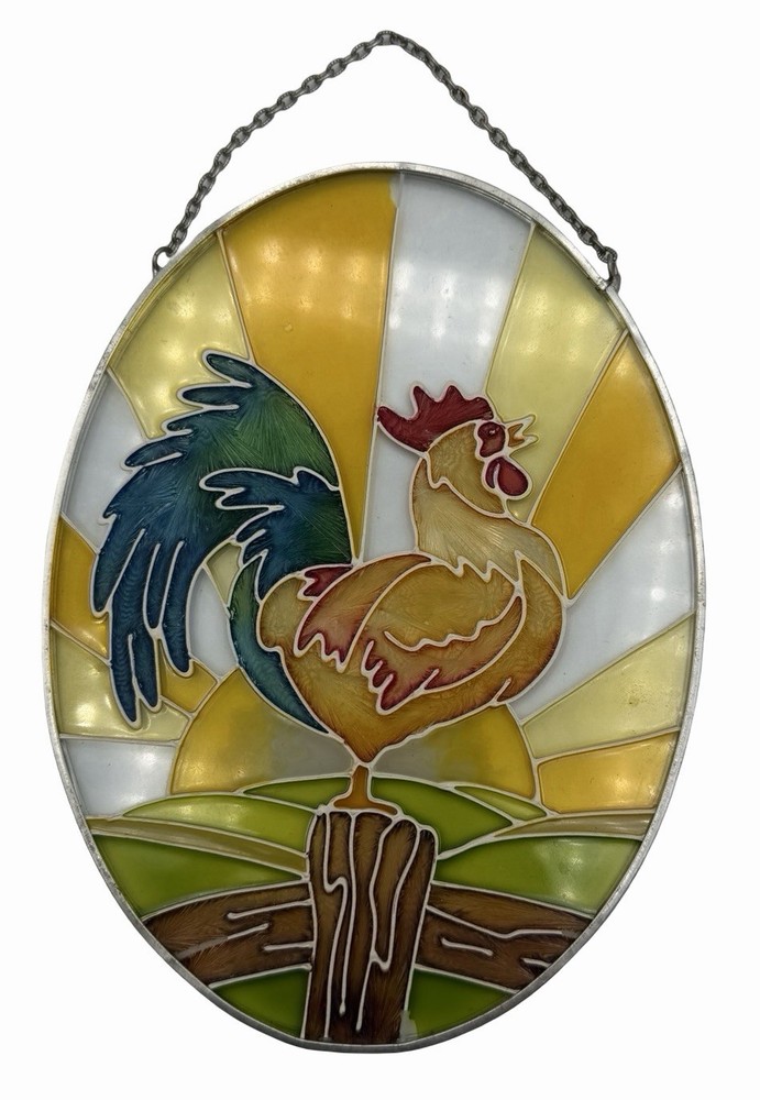 Vintage Spoontiques Rooster Stained Glass Hanging Suncatcher Farmhouse Decor