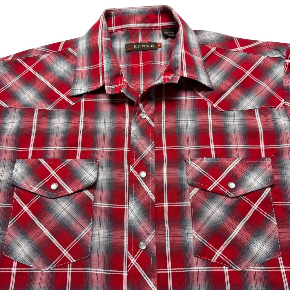 Roper Shirt Mens Large Red Plaid Western Pearl Snap Short Sleeve Cowboy Rodeo