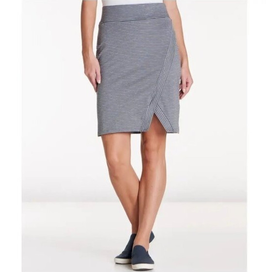 Toad & Co Moxie Skirt Women's Size Large Organic Cotton Smoke Lean Stripe Grey