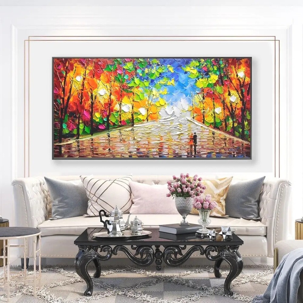 Hand Painted Oil Paintings on Canvas Original Park Landscape Colorful Autumn