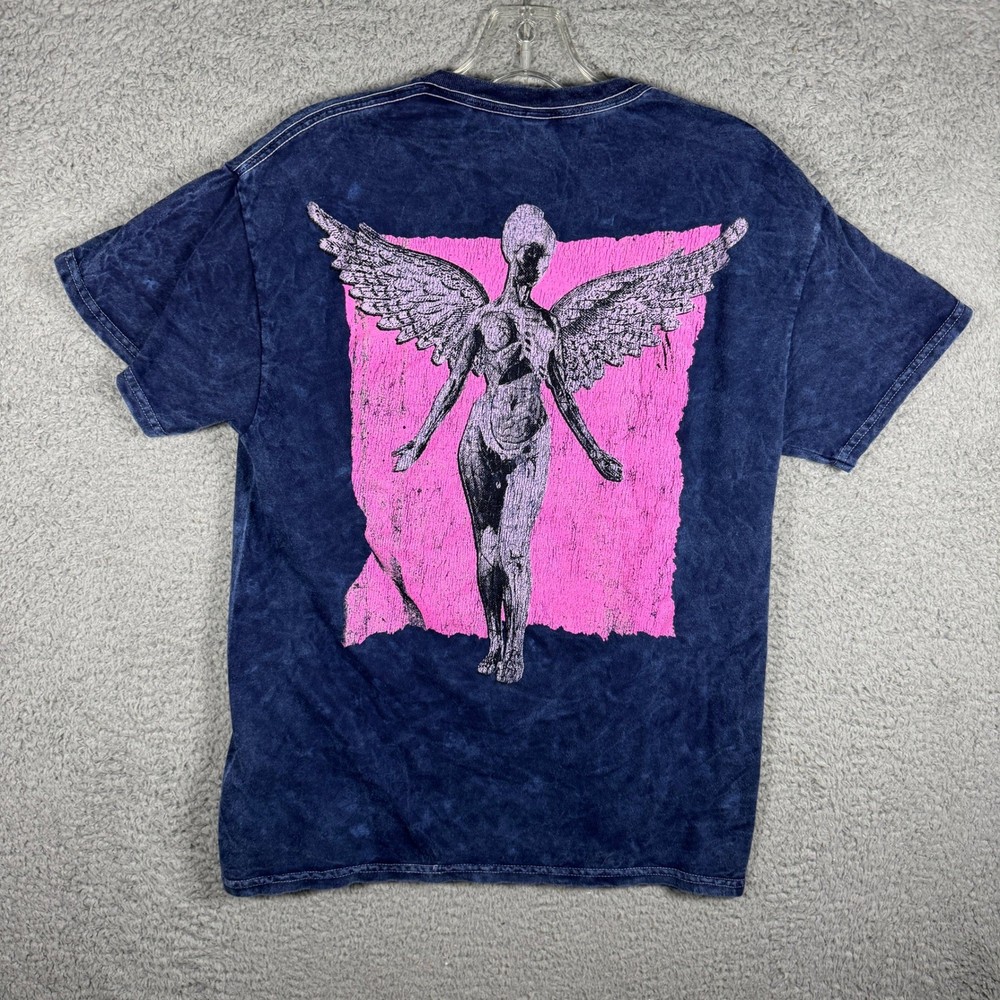Nirvana In Utero Acid Wash Blue Pink Graphic T-Shirt Men Medium Music Grunge Tee