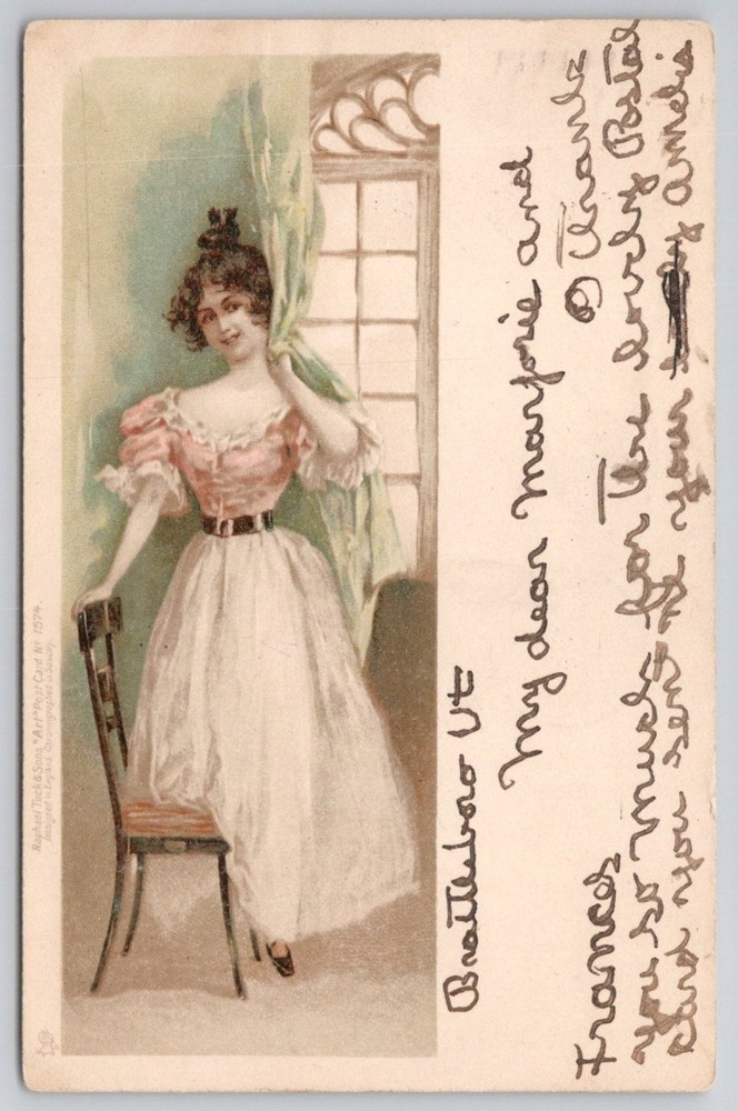 Raphael Tuck Art Nouveau Woman Brattleboro VT Postcard 1907