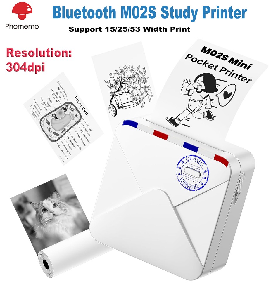M02S Pocket Bluetooth Thermal Printer - 300dpi HD Photo & Label Maker