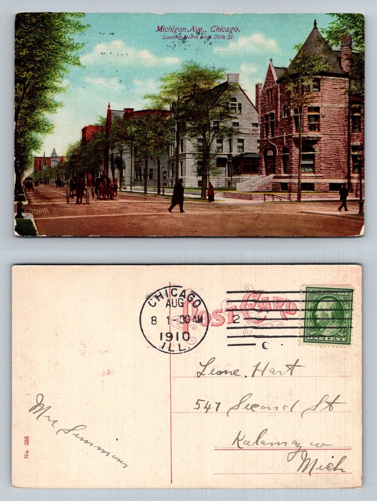 Chicago, IL-Illinois, Michigan Ave North From 26th Street Vintage c1910 Postcard