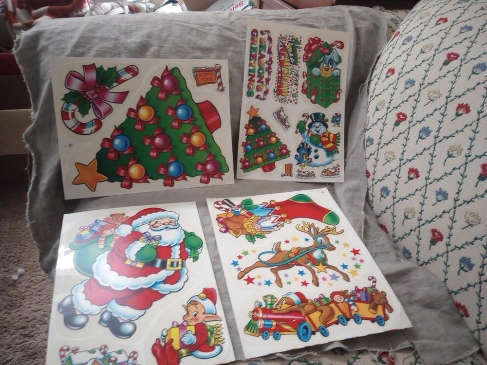 Set Of 4 Christmas House Static Cling Reusable Vinyl Window Decorations